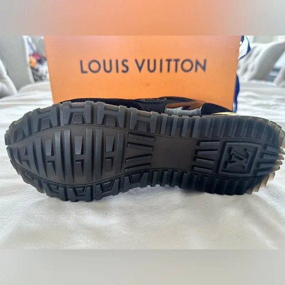 Louis Vuitton Black Suede & Monogram Low-Top Sneakers with Gold Accent - Picture 14 of 16